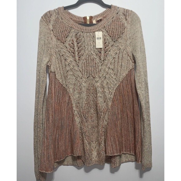 Anthropologie Moth Sweater Anita Cable Knit Rear Zip Pullover Long Swing Small - Picture 2 of 9